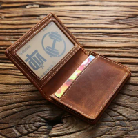Genuine Leather Mens Card Holder Wallet Cow Leather Credit Card Wallet for Business Card ID