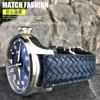 22mm 20mm 21mm Cowhide Woven Watchband Fit for IWC Portugieser Pilot's Watches Portofino IW5007 Blue Soft Leather Watch Strap