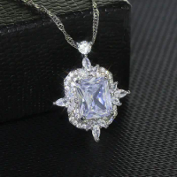 Luxury Square Solitaire Zirconia Diamond Pendant Necklace Women Wedding Jewelry Real 18k White Gold Necklace Birthday Present