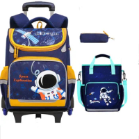 School bag with wheels for boys Primary School Rolling Trolley Bags Kids Daypack Knapsack Rucksack Carry-on Luggage with Wheels
