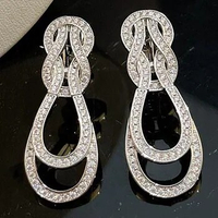 Custom Real Solid 10K White Gold Women Drop Earrings Push Earring Back Moissanite Diamonds Wedding Engagement Anniversary Ribbon
