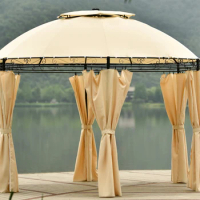 Outdoor Gazebo Steel Fabric Round Soft Top Gazebo,Outdoor Patio Dome Gazebo with Removable Curtains for Camping Easy Assembly