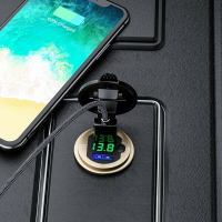 12V  24V鋁QC3.0雙USB車載充電器帶電壓表開關充電