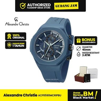 Jam Tangan Alexandre Christie Pria AC 6590 MC Rubber Strap Blue