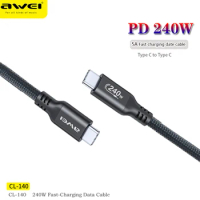 Awei CL-140 Type C to Type C Cable 240W PD Fast Charging Wire USB C to USB C Display Cable For Xiaomi Samsung Mobile Phone Cable