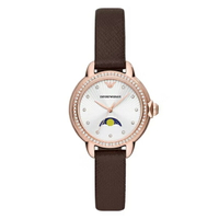 EMPORIO ARMANI 亞曼尼 Mia系列 AR11568 伯爵夫人環鑽月相女錶 棕色真皮錶帶 32MM｜樂天全館特惠中★指定刷卡回饋10%