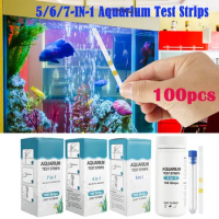 100Pcs Aquarium Test Strips 7 in 1 Freshwater Saltwater Aquarium Water pH Test Strips Kit for Pool, Spa, Well Tap Water NO3 NO2