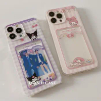 Anime Sanrioed for Iphone 13 Pro Max Kawaii Kuromi My Melody Cinnamoroll Dual Card Slot Photo Soft Silicone Transparent Case