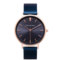 【THEODORA’S 希奧朵拉】Hera 簡約中性款金屬手錶(小錶面) 深藍面-米蘭深藍(男錶 女錶 簡約手錶)