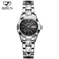 JSDUN 8014 Business Mechanical Watch Gift Round-dial Stainless Steel Watchband Week Display Calendar