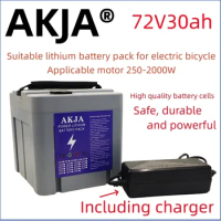 72V30Ah 18650 lithium battery pack suitable for 250-2000W electric bicycles, large capacity takeaway vehicle battery+72V charger