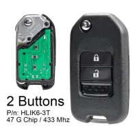 433Mhz 2 Buttons Car Remote Key with Electronic 47 G Chip HLIK6-3T Type-G Key Blade Auto Key Housing for Honda CRV Honda