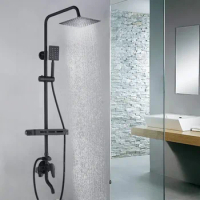Black Rain Shower Full Set Wall Mounted Bathroom Shower Faucet Handheld Bath Faucet Shower Head Bathroom Accessories