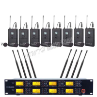 UHF Wireless Microphone System 8 Lavalier Lapel Collar Clip-on Mic 1 Wireless Receiver Cable LCD Display For Karaoke