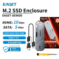 【1yr Warranty】EAGET M.2 SATA NVMe SSD Enclosure 5Gbps 10Gbps USB 3.2 Gen2 Type C SSD Case SSD Adapte