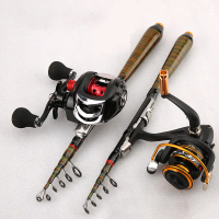 1.2m-2.4m mudah alih Mini teleskopik Memancing Rod berputar terbang Carp Memancing Serat Karbon Perj