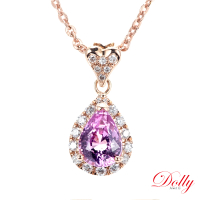 【DOLLY】1克拉 無燒斯里蘭卡豔粉藍寶石18K玫瑰金鑽石鎖骨鍊