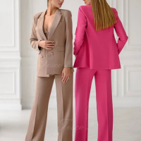 Tesco 2 Women's Suit Straight Wide Leg Pants Suit For Women 2 Pieces Pantsuit Business Office Bespoke