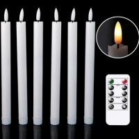 3 or 6 Pieces Flameless Flickering LED Taper Candles With Warm Yellow Light,6.5/10 Inch Short Battery Window Christmas Candles