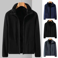 Windproof Polar Fleece Coat Thickened Warm Jacket with Stand Collar Pockets for Men Double Polar Fleece Coat Ideal for Autumn
