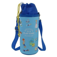 小禮堂 迪士尼 玩具總動員 水壺袋 水壺背袋 保冷 皮質 環保杯袋 水瓶袋 500-600ml (藍 滿版)