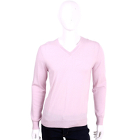 BURBERRY 粉色手肘格紋細節設計羊毛V領針織衫(100%WOOL)