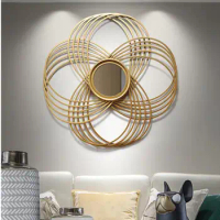 Modern Wrought Iron Decorative Mirror Wall Mural Crafts Home Livingroom Background Wall Sticker Art Hotel Wall Hanging Pendant