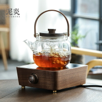 胡桃木電陶爐煮茶器耐熱玻璃煮茶壺燒水壺紅黑茶全自動煮茶爐套裝