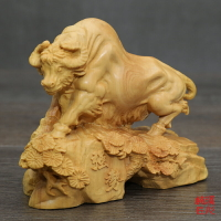 楠溪匠心黃楊木雕牛擺件實木十二生肖牛招財鎮宅風水擺設運勢如虹1入