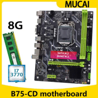 MUCAI B75 Motherboard LGA 1155 Kit Set With Intel Core i7 3770 CPU Processor And DDR3 8GB 1600MHZ RAM Memory PC Computer