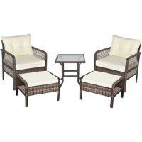 Patio Furniture Set 5-Piece, Conversation Set with Outdoor Ottomans, Table &amp; Chairs, Outdoor Patio Furniture Sets