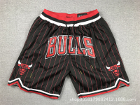 Chicago Chicago Bulls Bóng Rổ Túi Quần Short Dây Kéo Dày Thêu Hai Lớp Thêu Mùa Hè Phong Cách Mỹ