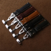Watchband High Quality Cowhide Leather Dark Brown Smooth watch strap 20mm 22mm 24mm fit tudor omega mido folding buckle men lady