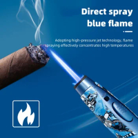 JOBON's New Water Turn Pattern Straight Blue Flame Belt Safety Lock Spray Gun Type Metal High-Power Lighter Cigar High-End Gift
