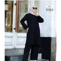 setelan baju wanita tunic wanita Celana Muslim Wanita terbaru crinkle jumbo S Hitam