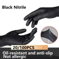 100/20 Pack Disposable Black Nitrile Glove For Household Cleaning Work Safety Tools Gardening Gloves Kitchen Cooking Tools Tatto