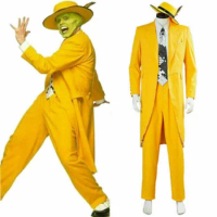 Kostum Cosplay Anime Jim Carrey Seragam Gila Pria Setelan Kuning Kostum Khusus Halloween Pesona Dewasa