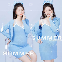 影樓新款孕媽咪拍照韓版主題衣服小清新藍色可愛攝影孕婦寫真服裝