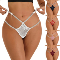 Women Sexy Underwear G-String Thongs Lace Seamless Panties Rhinestone Thin Strap Thongs Hollow Out Erotic Panties 2023 Fashion