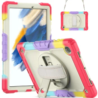 50pcs 360 Rotation Stand Shoulder Strap Tablet Cover For Samsung Galaxy Tab A 8.0 T290 T307 A8 10.5 X200 A7 Lite T220 T500 Case