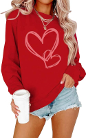LAZYCHILD Women Valentines Sweatshirt: Cute Heart Graphic Shirts Valentine Pullover Long Sleeve Tops