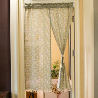 Bohemian Door Curtain Print Semi-Blackout Entrance Feng Shui Doorway Curtain Rod Pocket Cotton Linen with Tassel Home Decoration