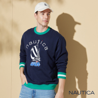 NAUTICA x Eddie Win 聯名款 男裝跳色帆船圖騰印花長袖T恤-深藍