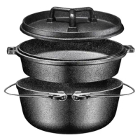 Bruntmor Camping Cooking Set Of 4. Pre Seasoned Cast Iron Pots And Pans Cookware/Dutch Oven Sets With Lids For Outdoor