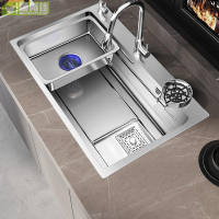 納米304不銹鋼廚房水槽大單槽洗菜盆洗手池手工臺下盆洗杯器家用