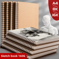 160GSM A5/16K/A4/8K Professional Sketchbook Thick Paper Spiral Pencil Watercolour Drawing Book Gouache Paper Art Supplies