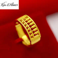 KISS&amp;FLOWER RI35 2022 Fine Jewelry Wholesale Fashion Woman Man Birthday Wedding Gift Abacus 24KT Gold Exquisite Resizable Ring