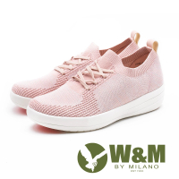 【W&amp;M】襪套式 飛線編織厚底女鞋(粉)