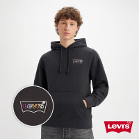 Levis 男款 寬鬆版重磅口袋帽T / 高密度立體膠印Logo / 400GSM厚棉 魚子黑