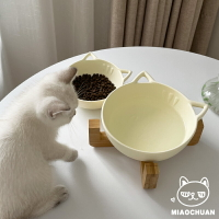 『喵川鋪子』貓耳陶瓷貓碗木架加高腳保護頸椎貓糧飯盆水碗貓食盆